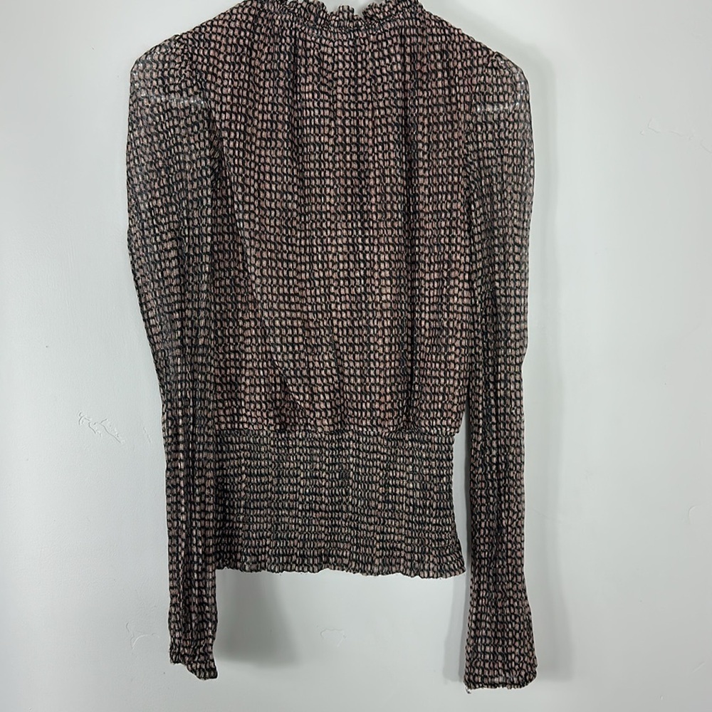 Joie Tan & Black Shimmer Long Sleeve Smocked Top Small - Picture 6 of 7
